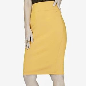 Thalia Sodi Womens Pencil Split Hem Scuba Skirt in Mustard Yellow (Brand New)
